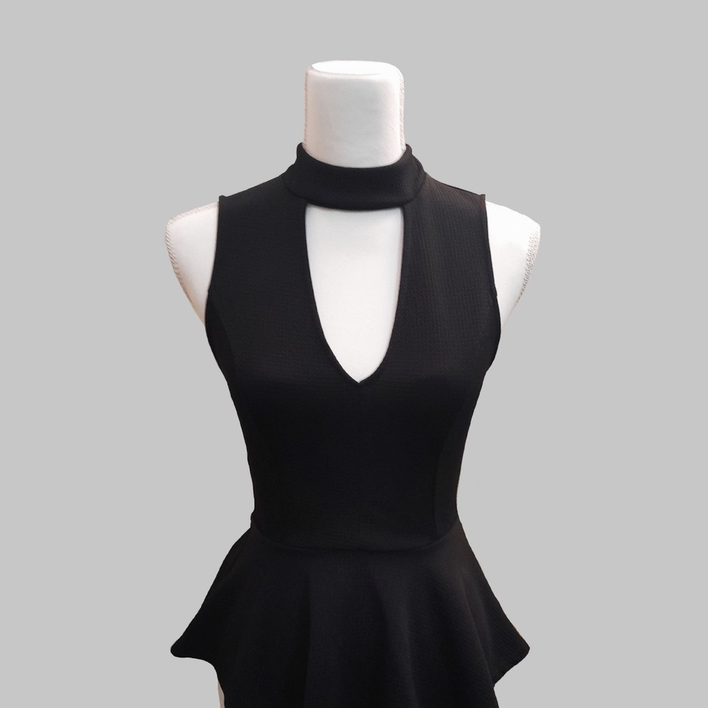 Plunging Neckline Black Blouse